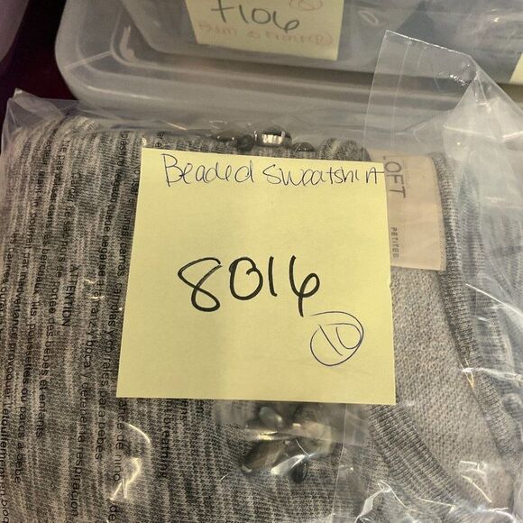 LOFT Womens Cotton Beaded Sweatshirt Gray Short Sleeve Pullover PS Petites - Picture 12 of 12